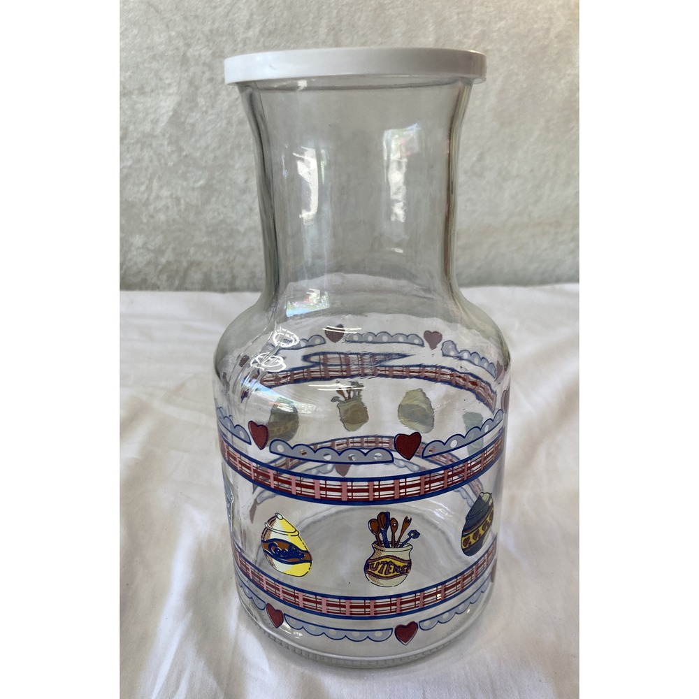 Vintage Glass Carafe Kitchen Country Style Motif 7 Cup Capacity Good Condition